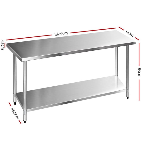 1829x610mm Stainless Steel Kitchen Bench