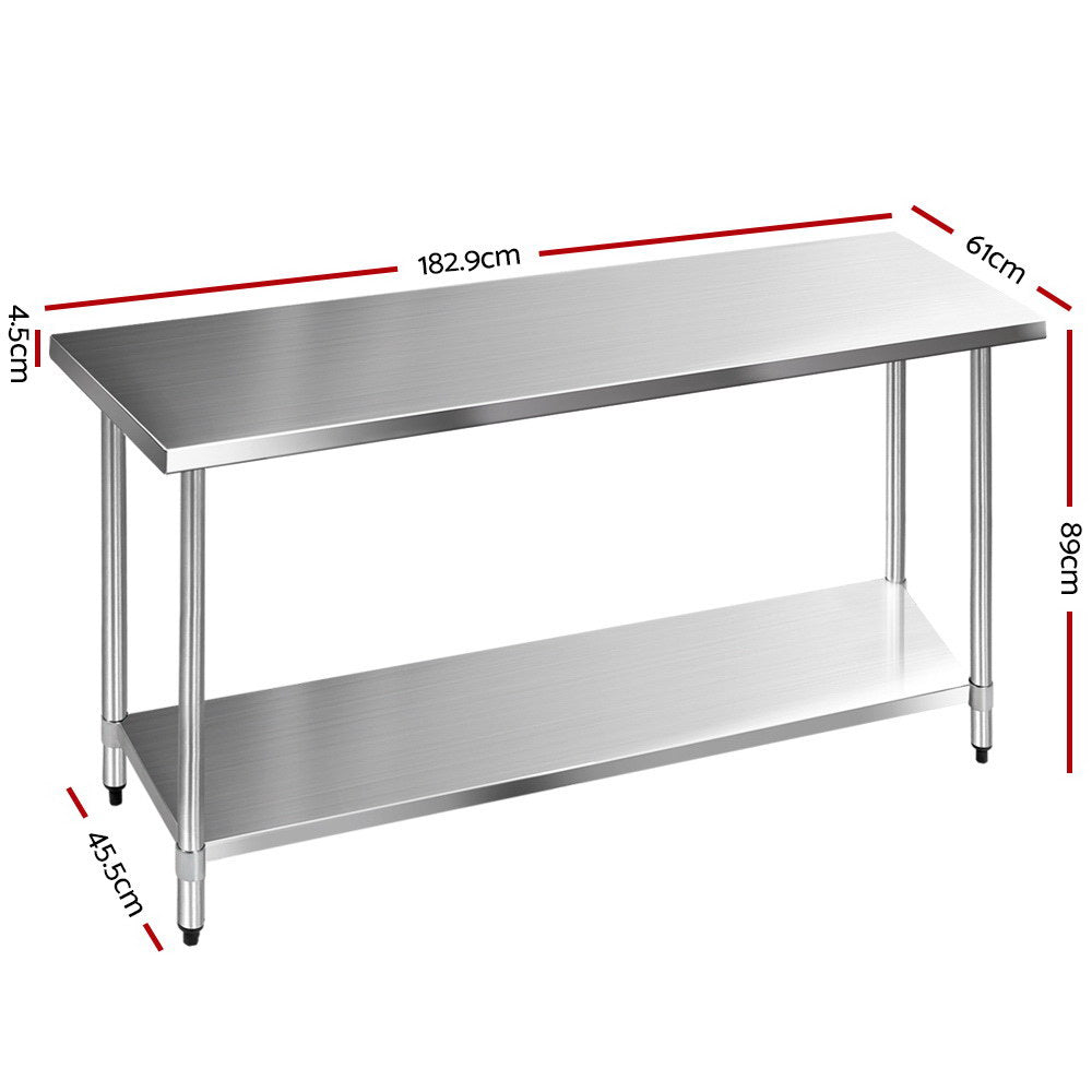 1829 x 610mm Stainless Steel Kitchen Bench