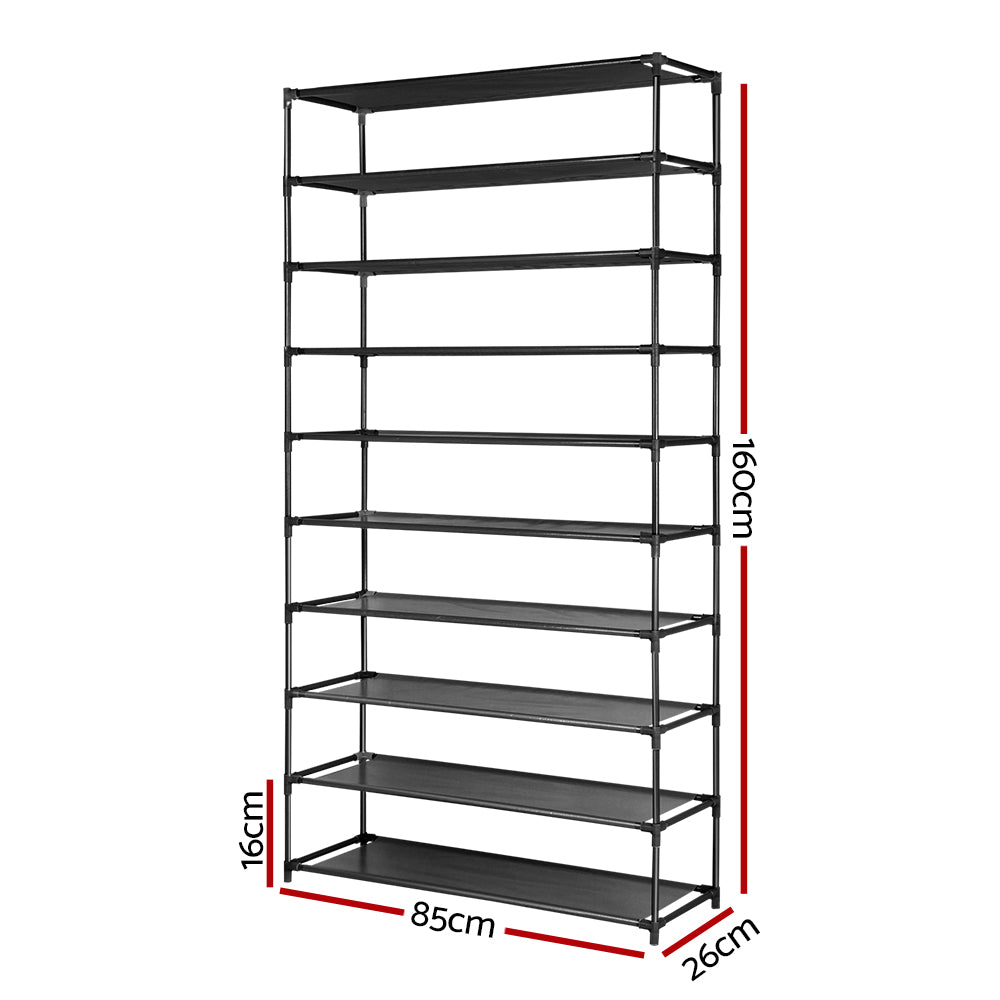 Stackable 10-Tier Shoe Rack, 50 Pairs (Black)