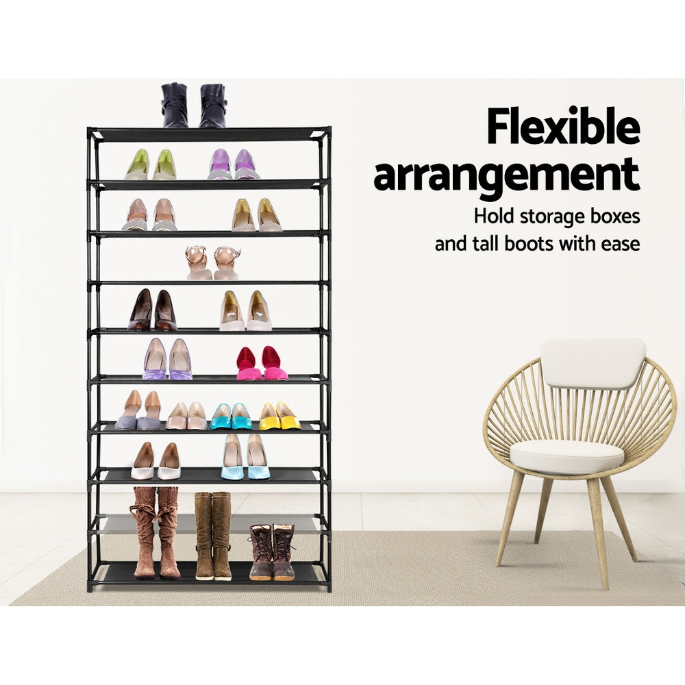 Stackable 10-Tier Shoe Rack, 50 Pairs (Black)