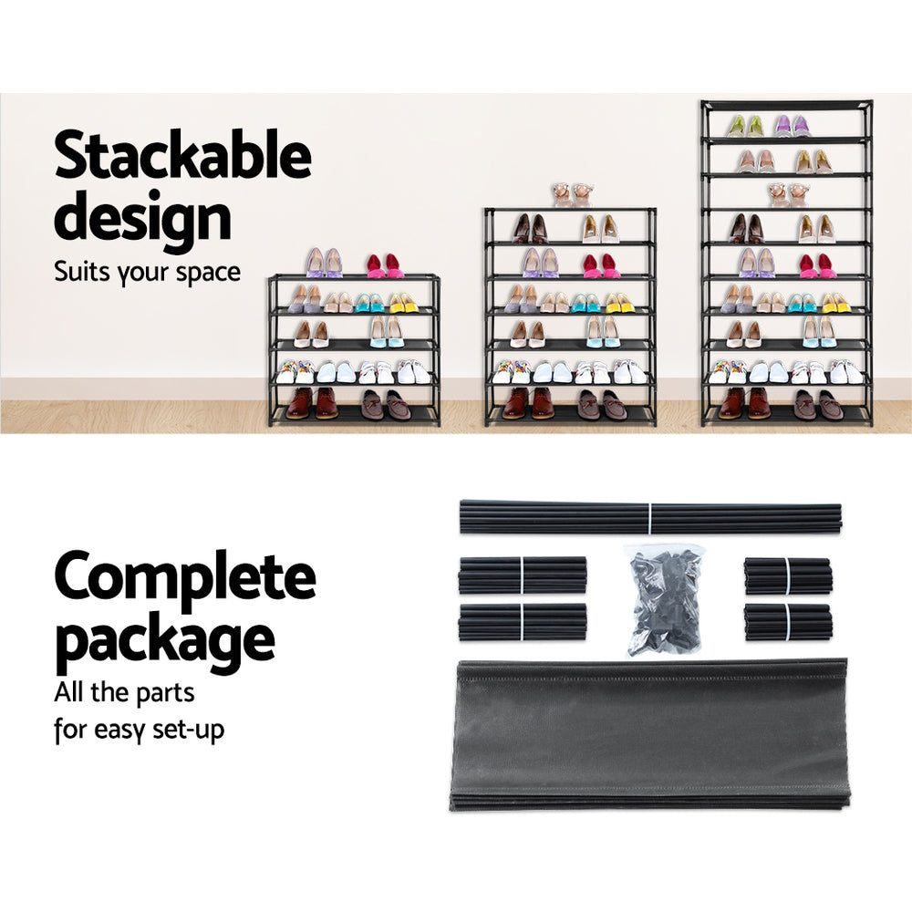 Stackable 10-Tier Shoe Rack, 50 Pairs (Black)