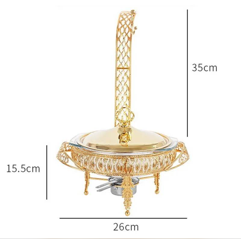 3L Golden Food Warmer Chafing Dish Buffet Set Catering Glass