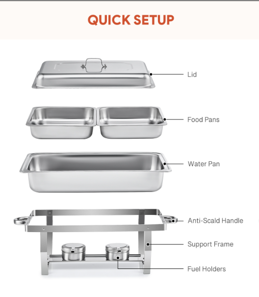 2 Packs 4.5L Stainless Steel Chafing Dishs Bain Marie Buffet Food Warmer
