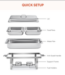 2 Packs 4.5L Stainless Steel Chafing Dishs Bain Marie Buffet Food Warmer