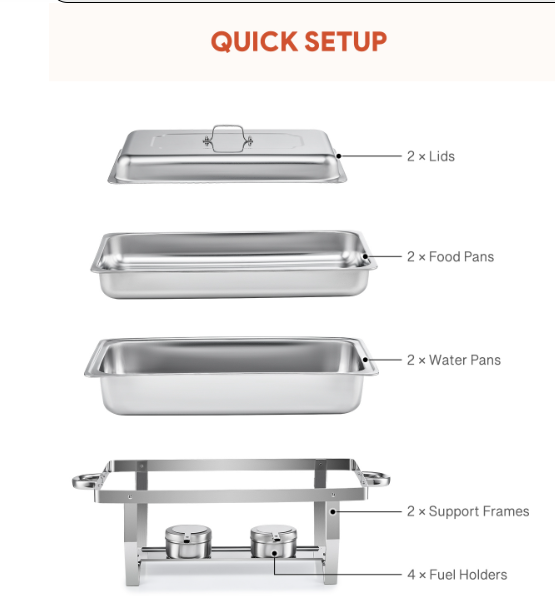 2 Packs 9L Stainless Steel Chafing Dishs Bain Marie Buffet Food Warmer
