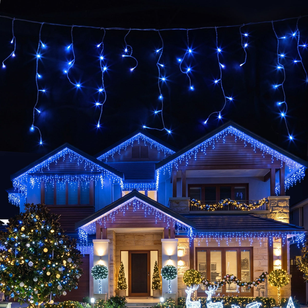 32m Solar Icicle Christmas Lights, 960 LED (Blue)