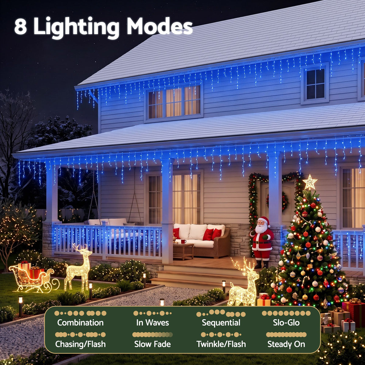 32m Solar Icicle Christmas Lights, 960 LED (Blue)