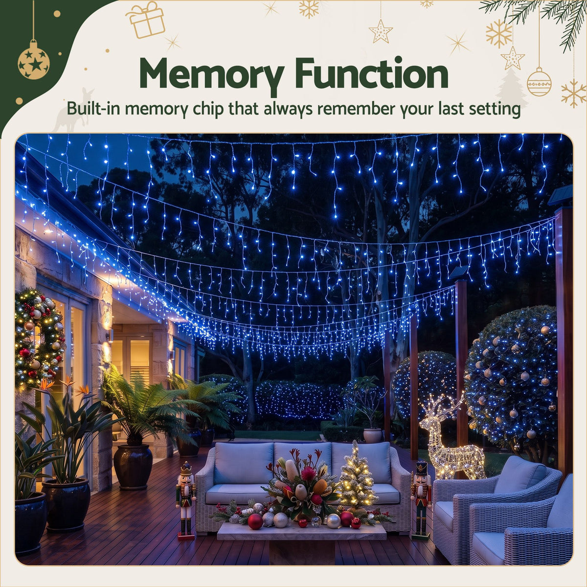32m Solar Icicle Christmas Lights, 960 LED (Blue)