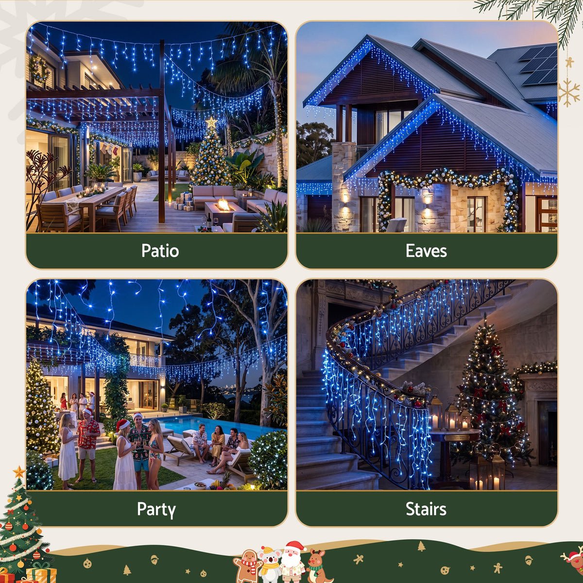 32m Solar Icicle Christmas Lights, 960 LED (Blue)