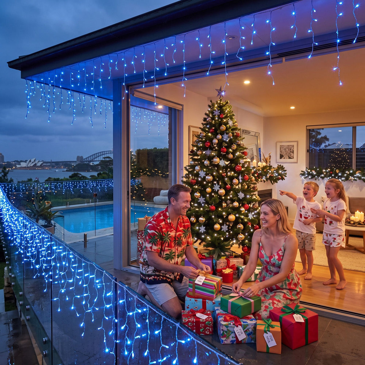 32m Solar Icicle Christmas Lights, 960 LED (Blue)