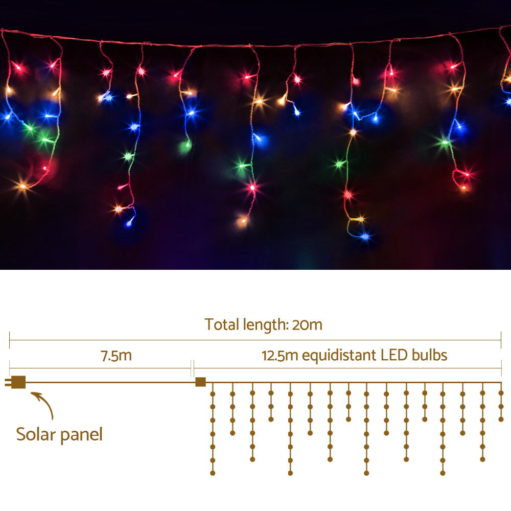 12.5m Solar Icicle Christmas Lights, 500 LED (Multi-Colour)