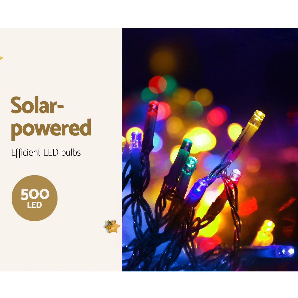 12.5m Solar Icicle Christmas Lights, 500 LED (Multi-Colour)