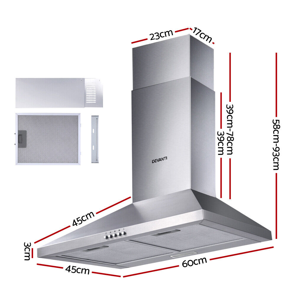 600mm 60cm Rangehood Stainless Steel Range Hood Home Kitchen Canopy