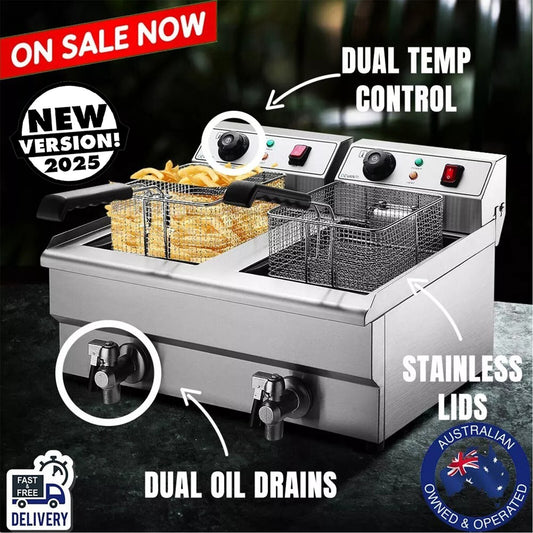 Commercial Electric Deep Fryer Twin Frying Countertop Basket Chip Cooker