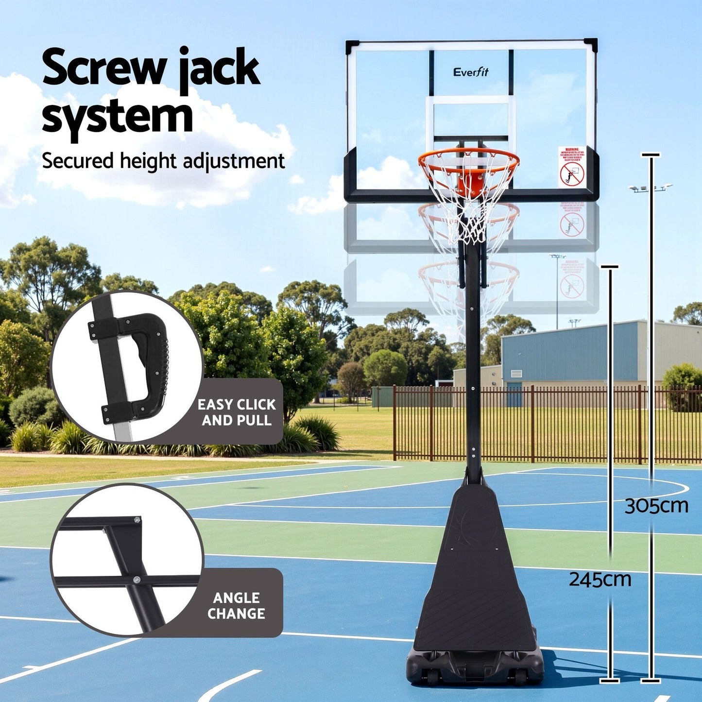 3.05M Basketball Hoop Stand System Portable Height Adjustable Net Ring
