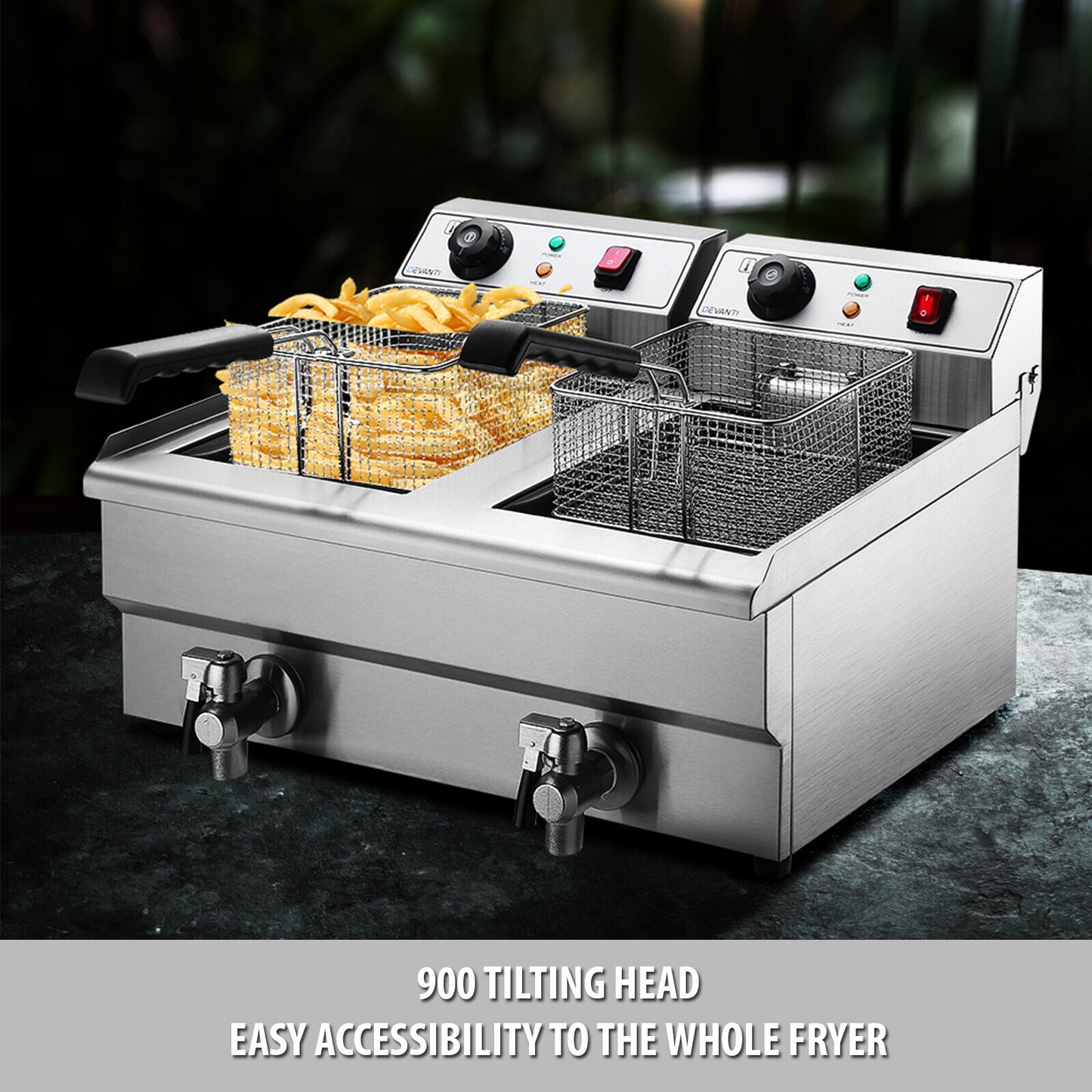 Commercial Electric Deep Fryer Twin Frying Countertop Basket Chip Cooker