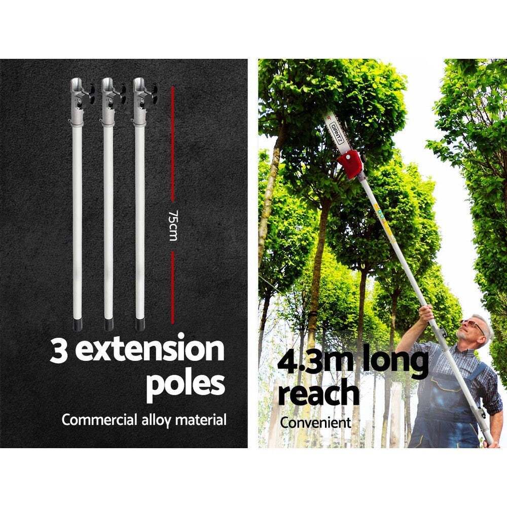 Pole Chainsaw 2 Stroke Petrol Tree Pruner Long Reach Saw 12 Inch Bar 2 In