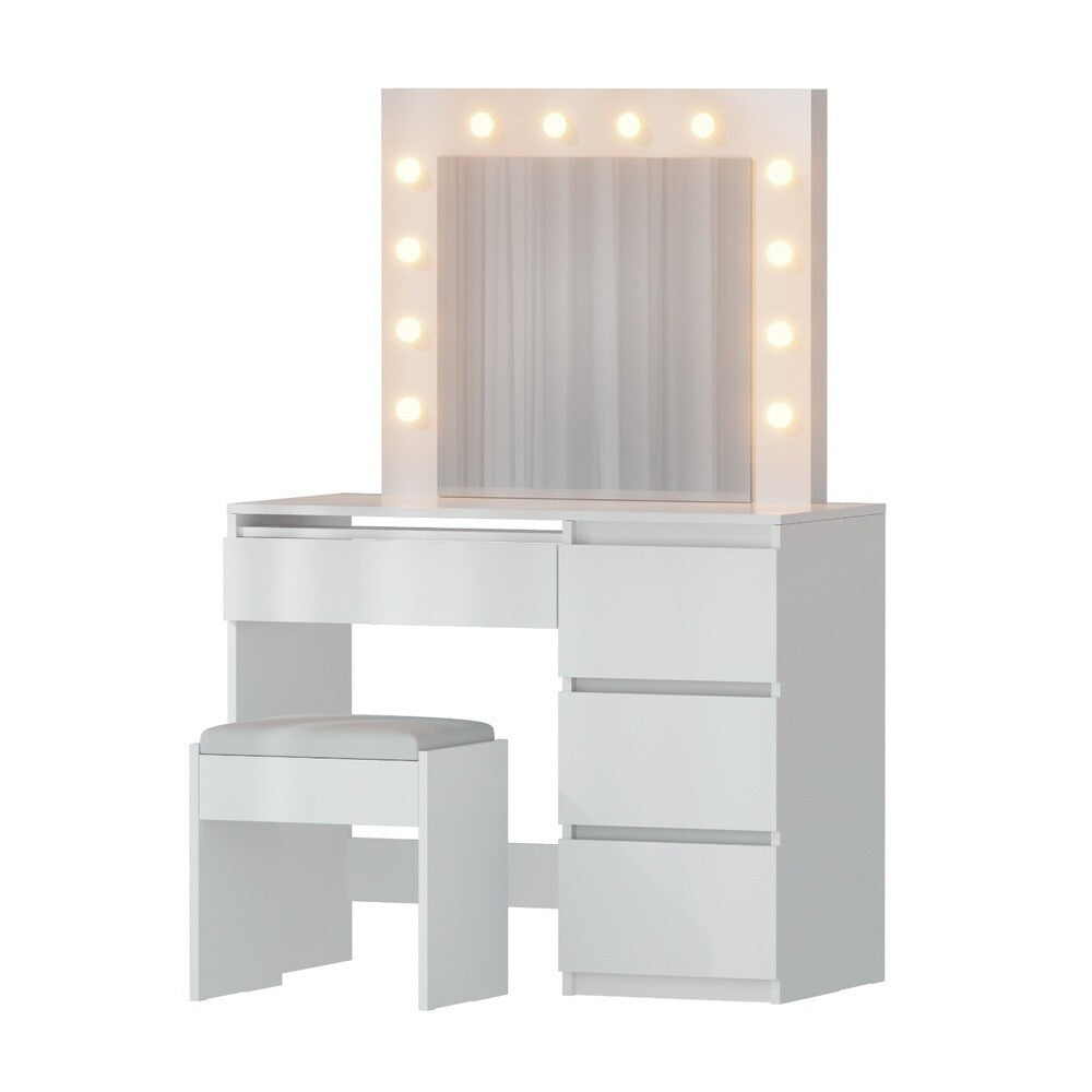 LED Vanity Dressing Table Set White 4 Drawers USB Lights Padded Stool - Brand New