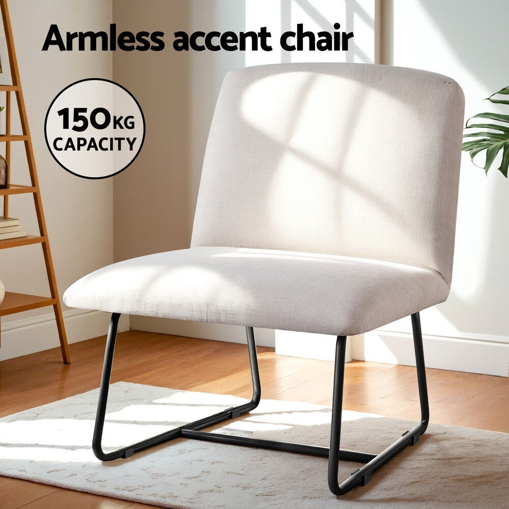 Accent Chair Beige Linen Armless Lounge Chair Metal Legs - Brand New