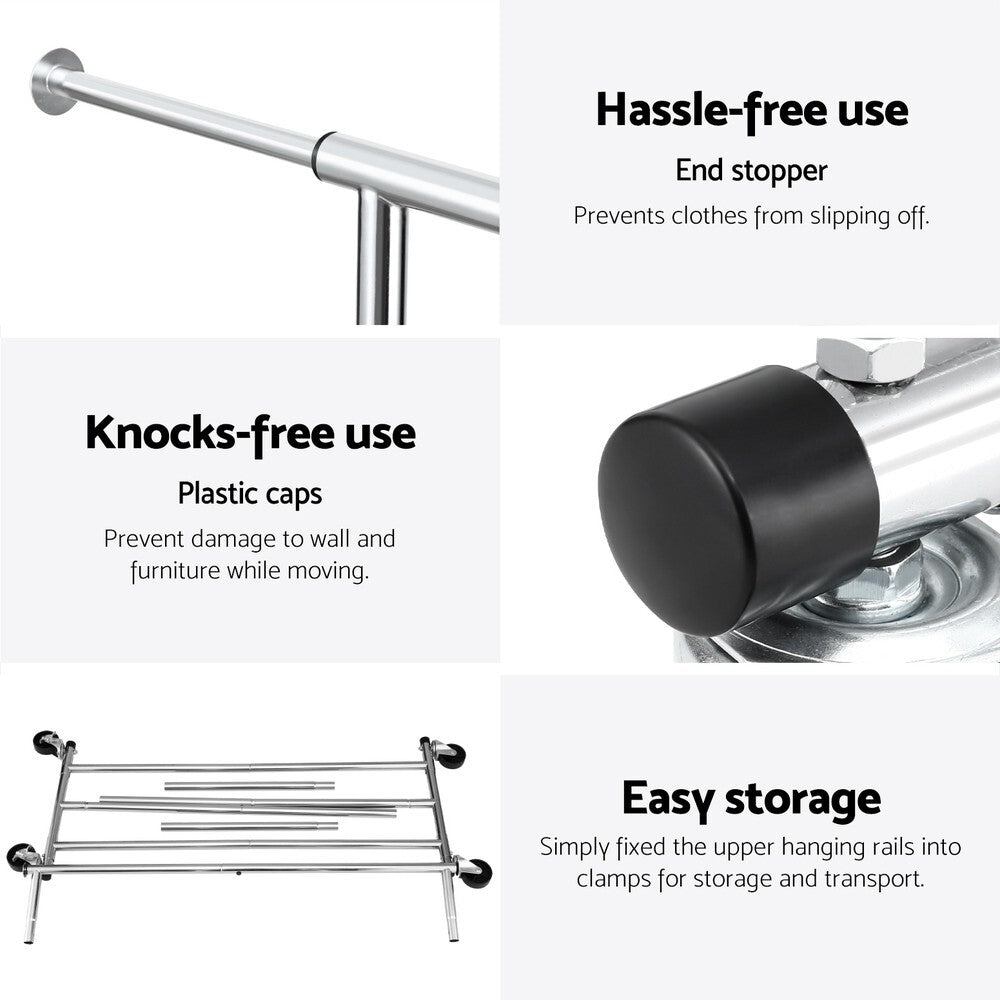 Heavy Duty Clothes Rack on Wheels Extendable Garment Rail with Shelf - Brand New