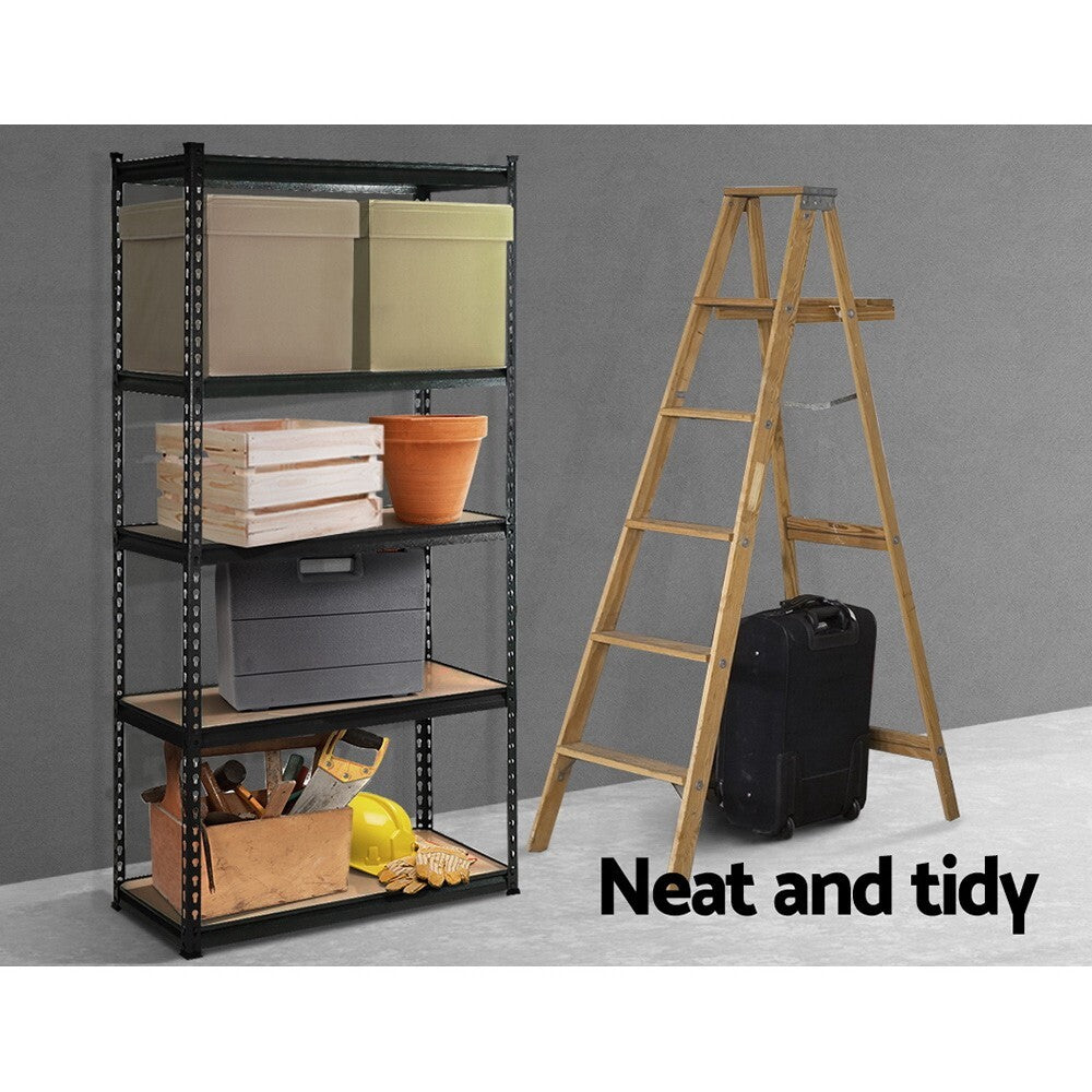 1.5M Garage Shelving Unit Black 5 Tier Heavy Duty Storage Rack - Brand New
