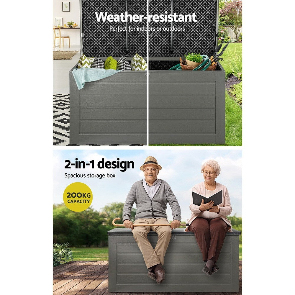 Outdoor Storage Box 680L Lockable Garden Bench Tool Shed Black - Brand New