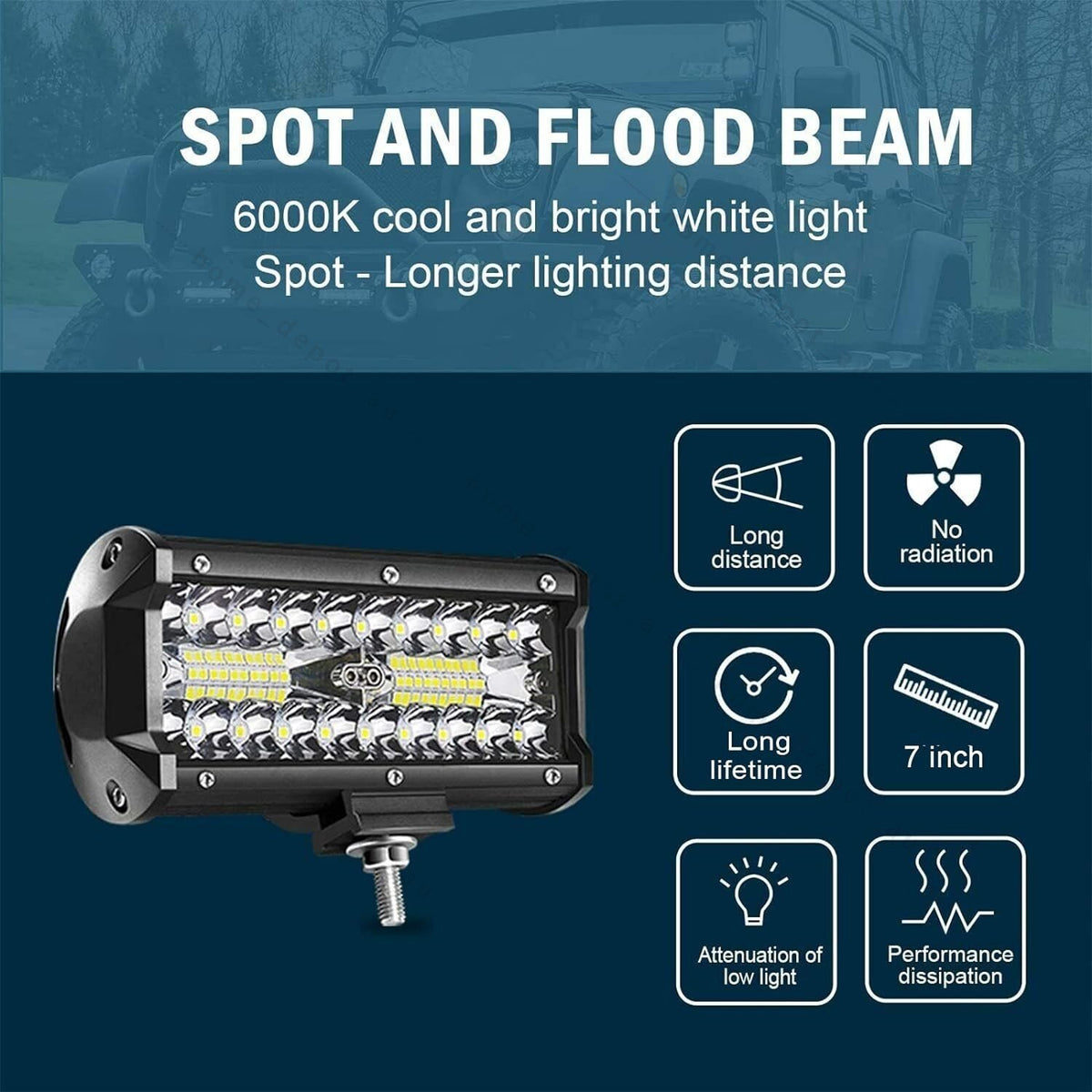 2x 7 Inch LED Light Bars Spot Flood Combo 4x4 Offroad Work Lights Pair - Brand New