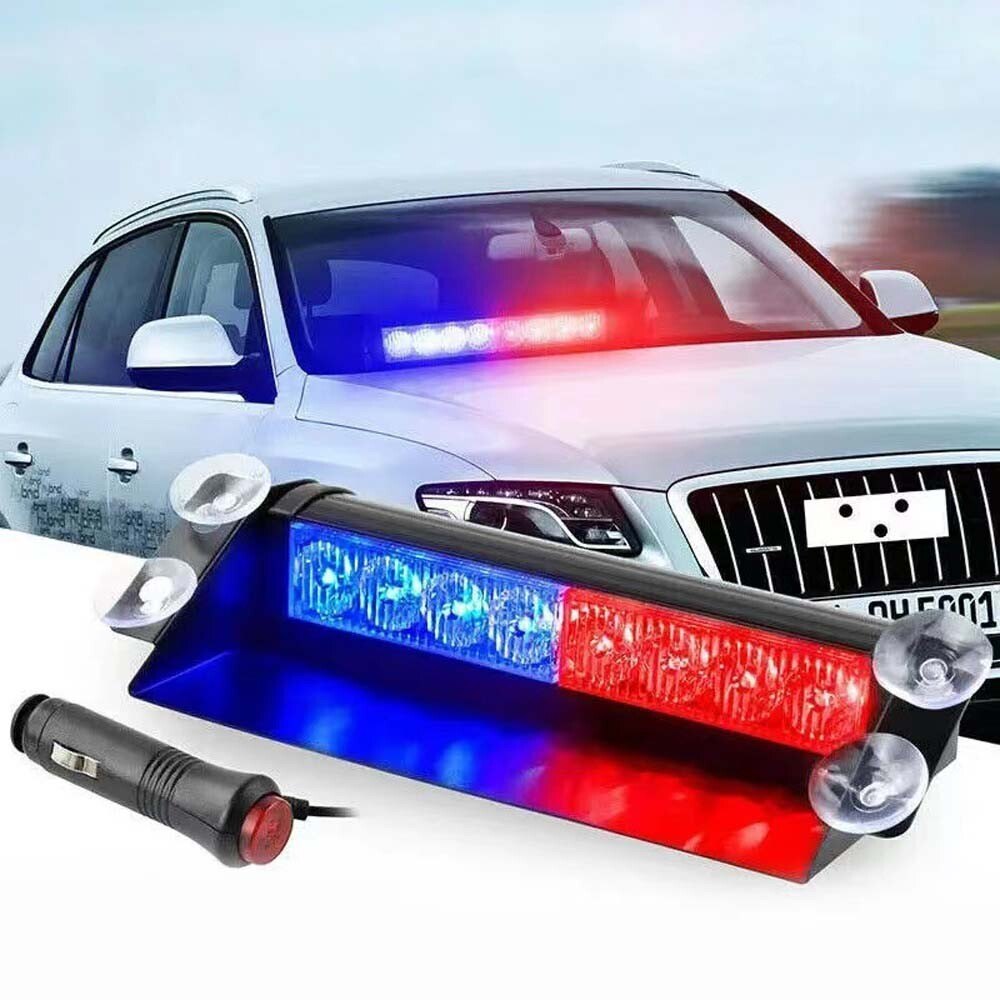 LED Flashing Warning Light Red Blue Windscreen Mount - New in Box