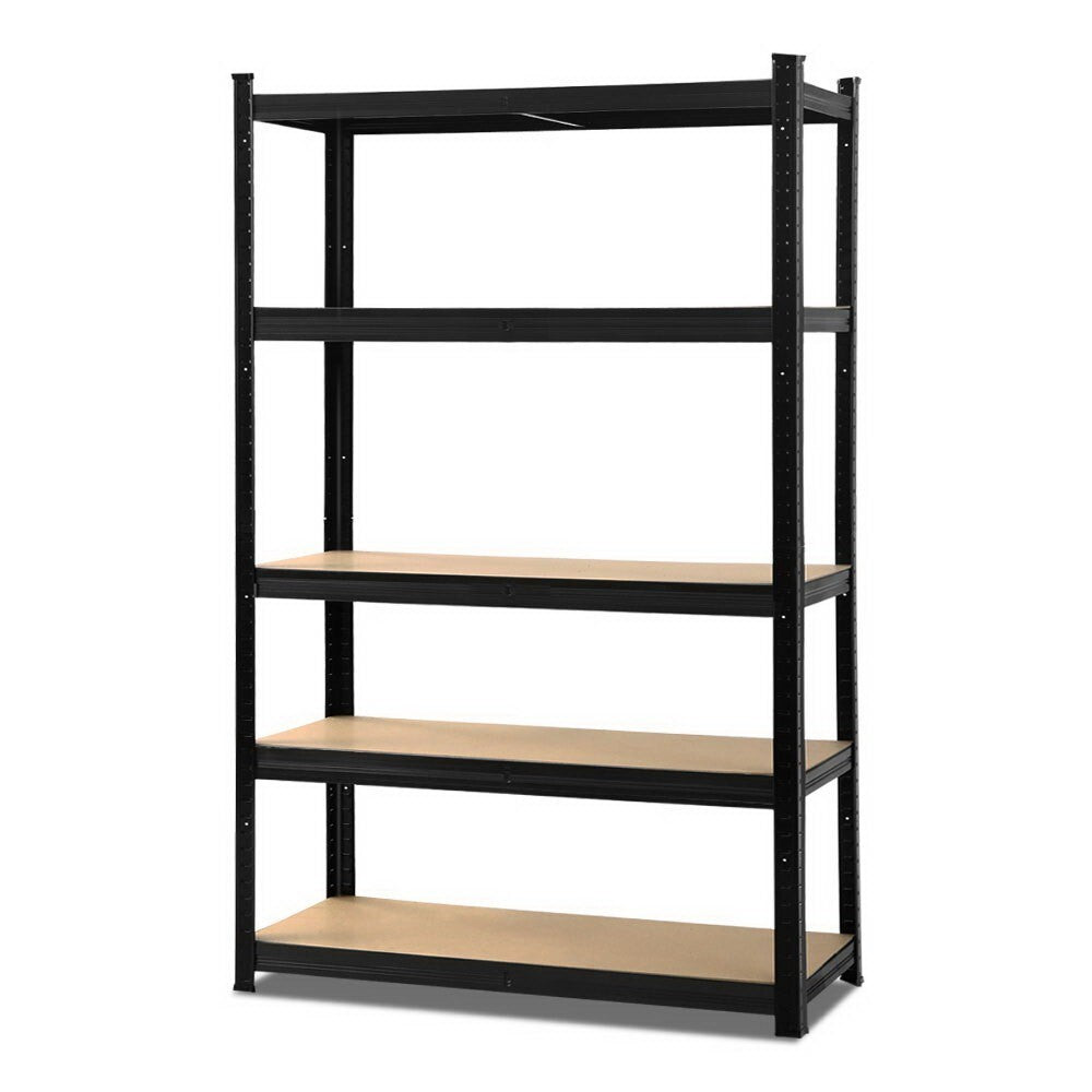 5 Tier Steel Shelving 1.8m Garage Storage Rack Shelves 1000kg Black - Brand New