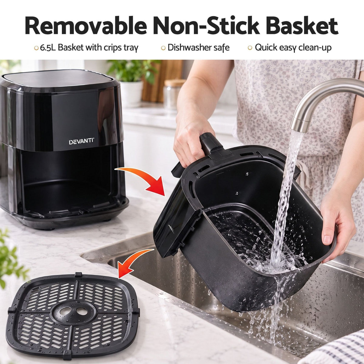 6.5L Air Fryer 1700W Digital Touch 8 Presets Black - Brand New