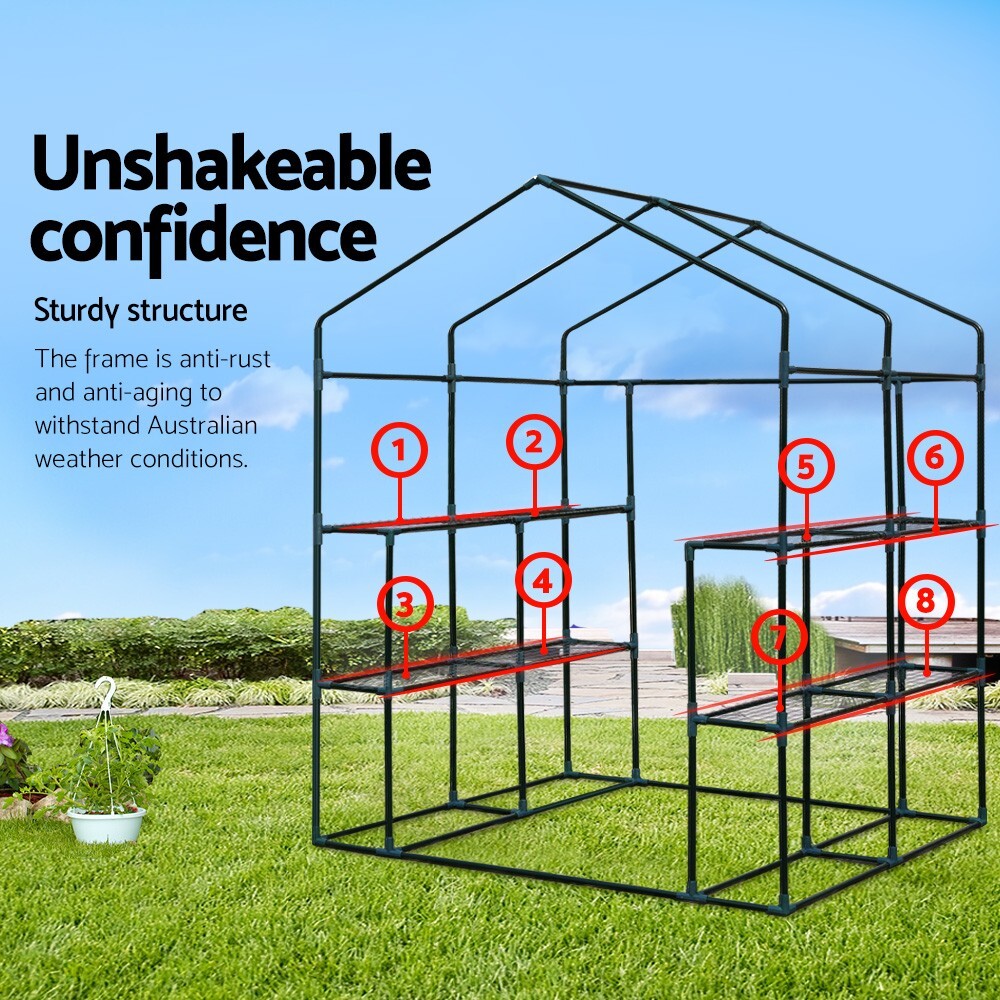 Large Walk In Greenhouse 155cm Wide Roll-Up Door 8 Shelves - New in Box