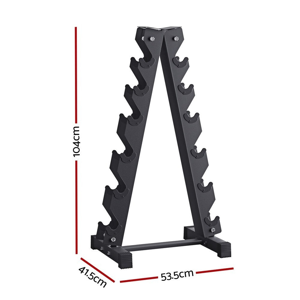 6 Tier Dumbbell Rack A-Frame Stand Home Gym Storage 200kg Capacity - Brand New