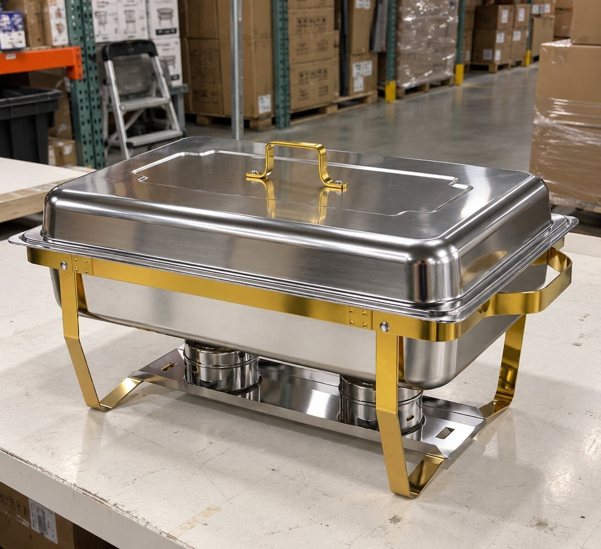 Stainless Steel Chafing Dish Buffet Food Warmer 11L Gold Stand - Brand New