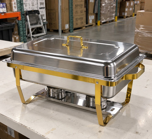 Stainless Steel Chafing Dish Buffet Food Warmer 11L Gold Stand - Brand New