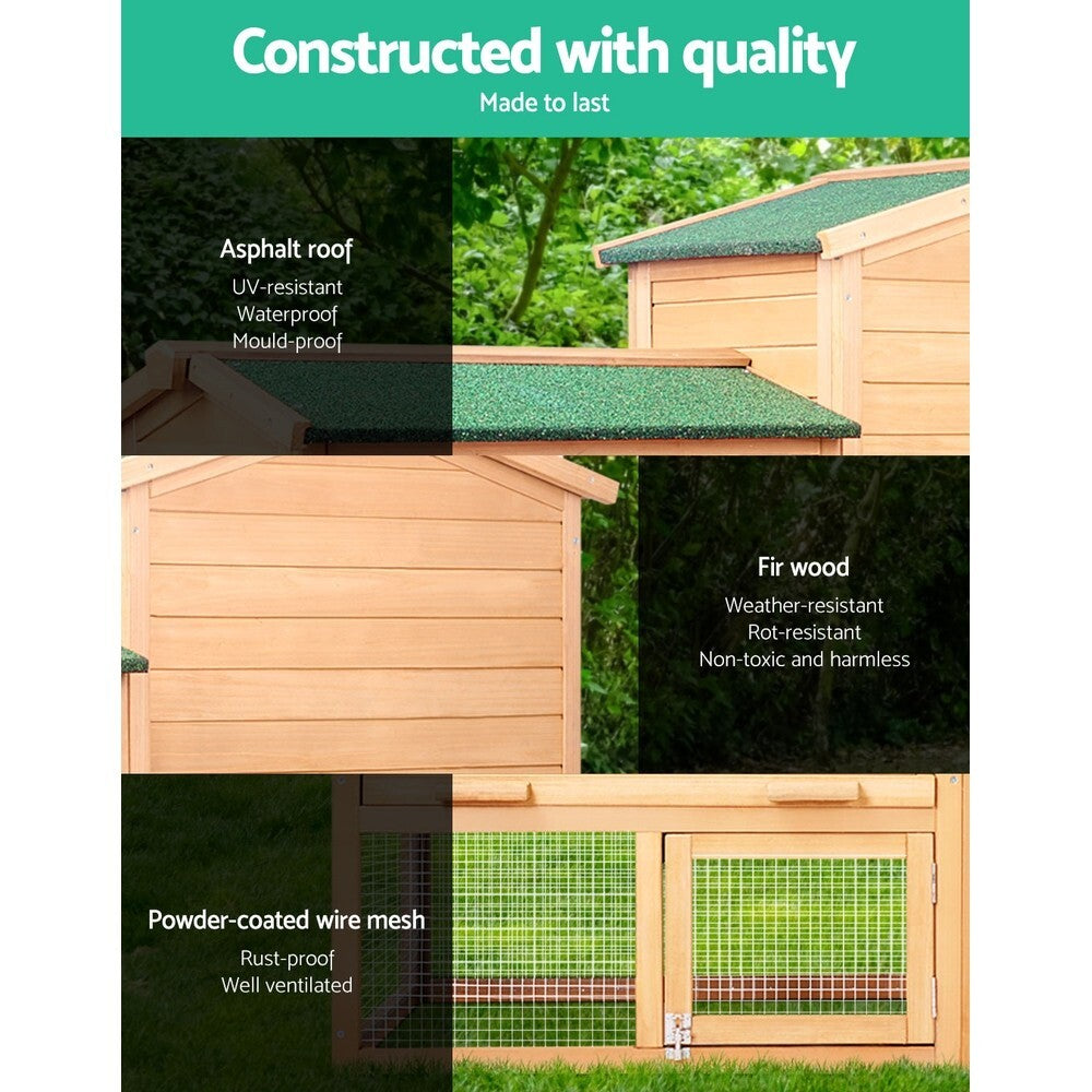 Large Wooden Rabbit Hutch Chicken Coop 138cm Two Storey with Run - Brand New
