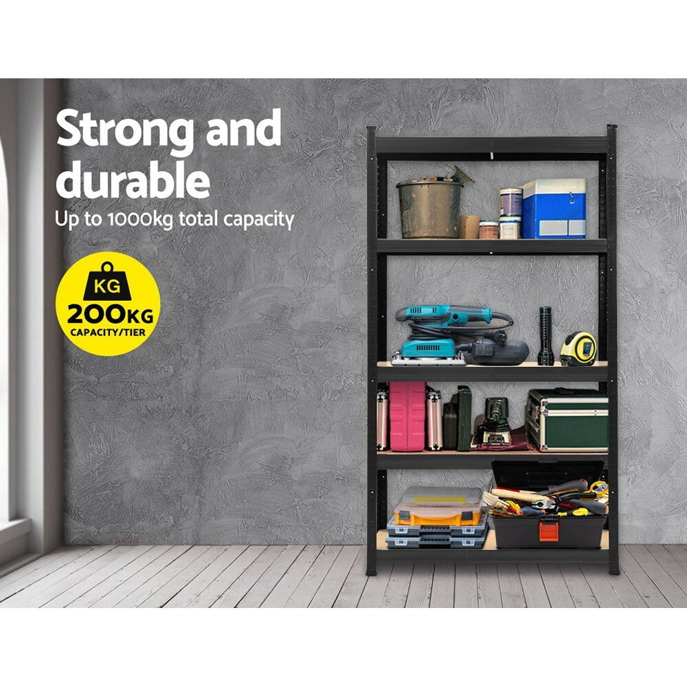 5 Tier Steel Shelving 1.8m Garage Storage Rack Shelves 1000kg Black - Brand New