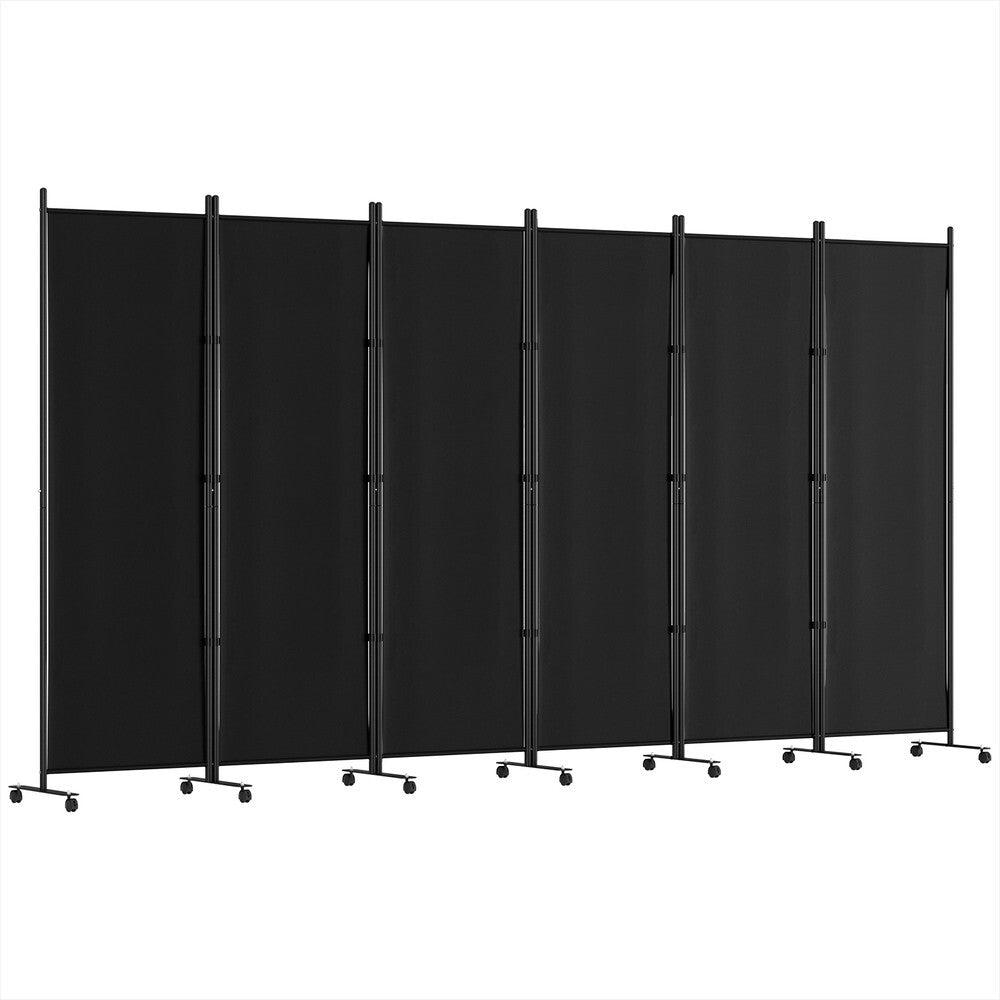 6 Panel Room Divider Screen on Wheels 323cm Black - Brand New