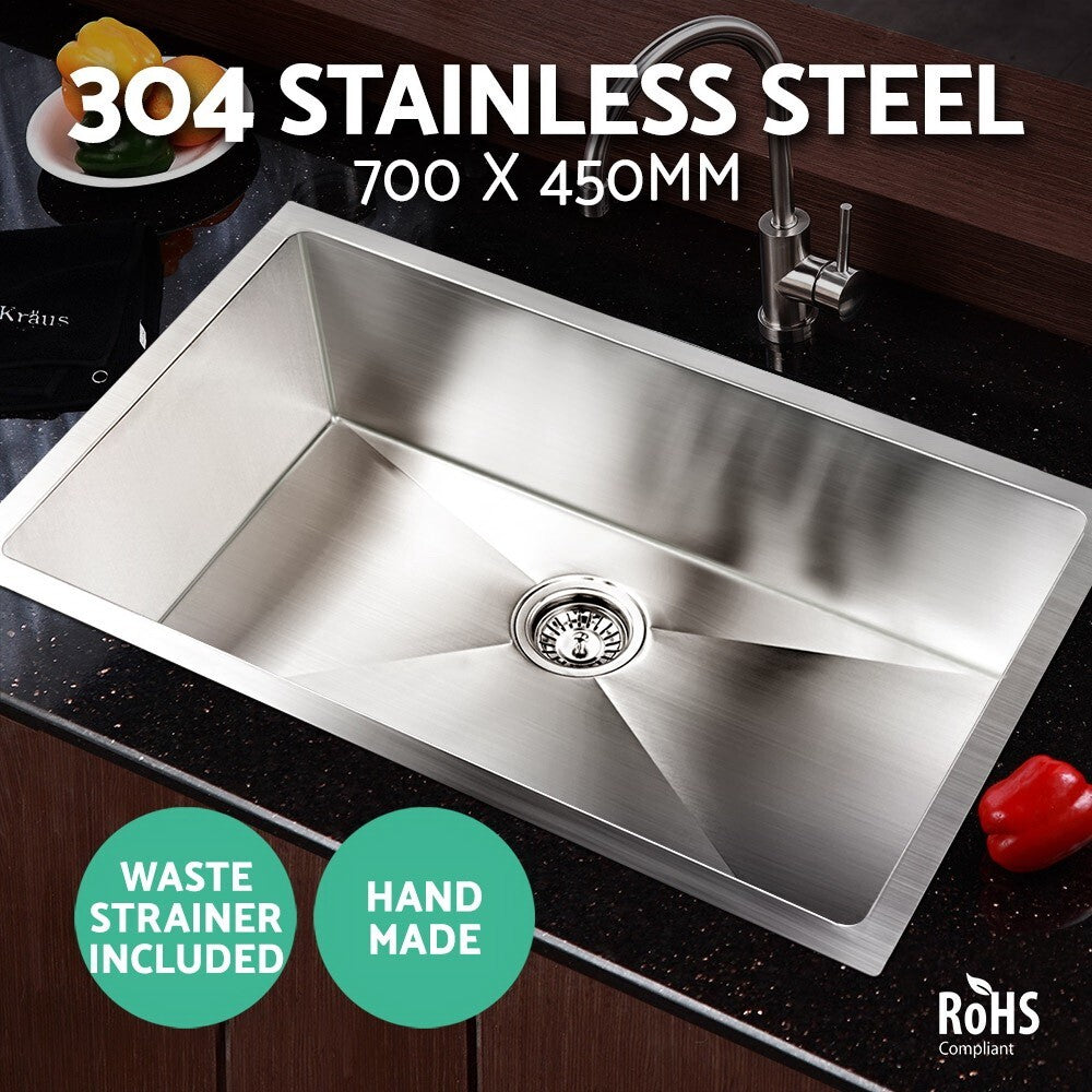 Kitchen Sink 70 x 45cm Stainless Steel Single Bowl Silver - Brand New