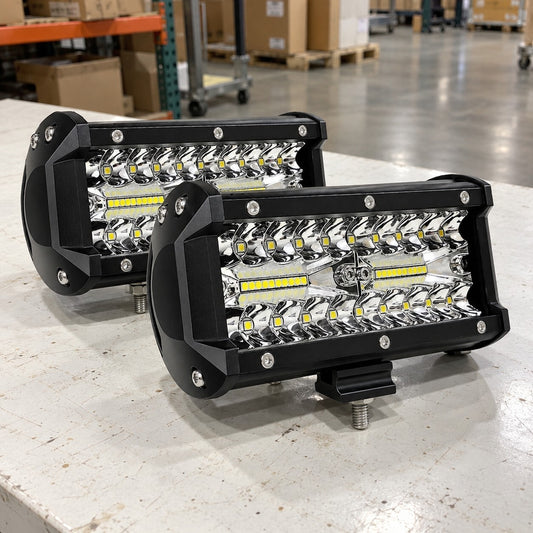 2x 7 Inch LED Light Bars Spot Flood Combo 4x4 Offroad Work Lights Pair - Brand New