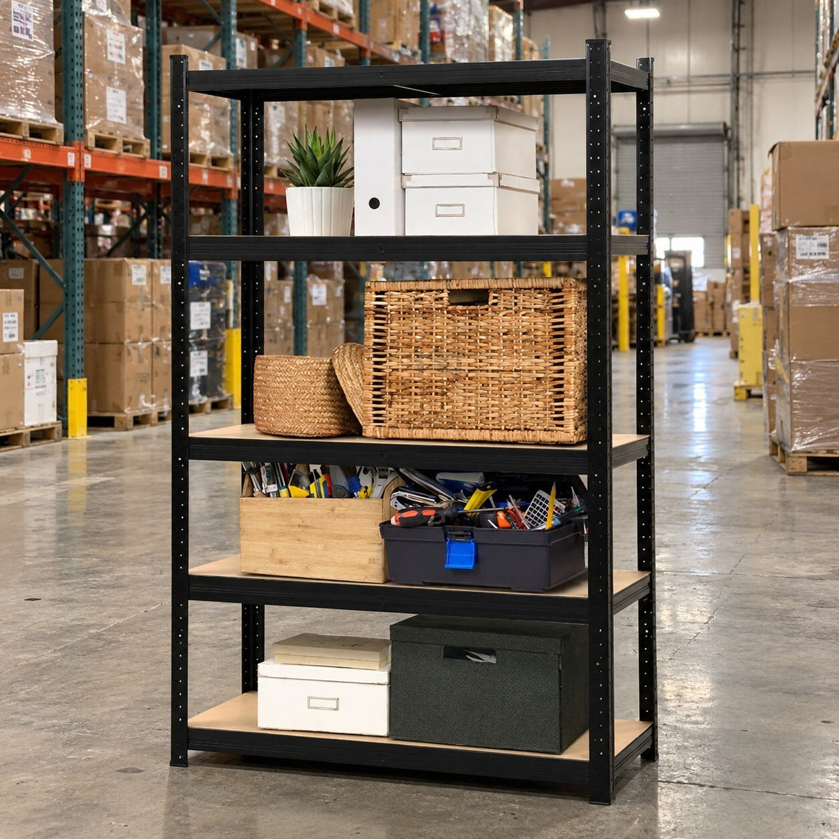 5 Tier Steel Shelving 1.8m Garage Storage Rack Shelves 1000kg Black - Brand New