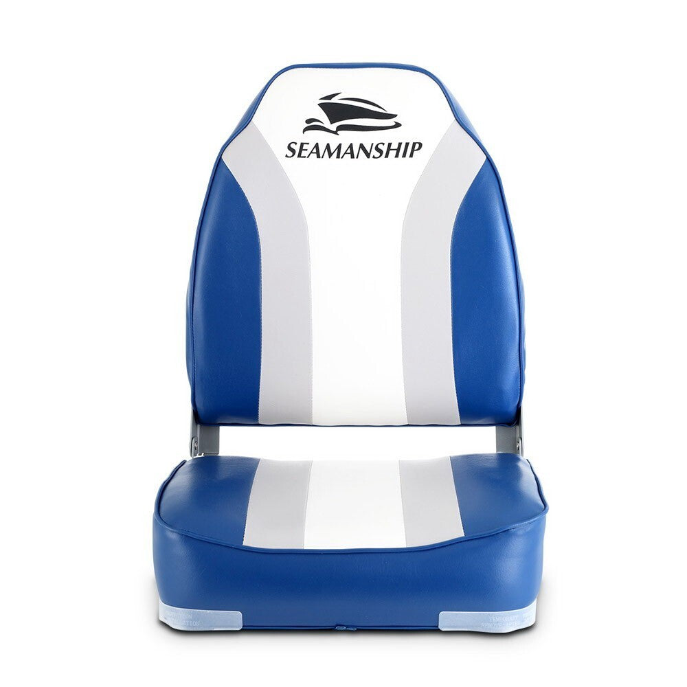 Pair of Folding Boat Seats High Back Swivel Marine Seats White Blue - Brand New