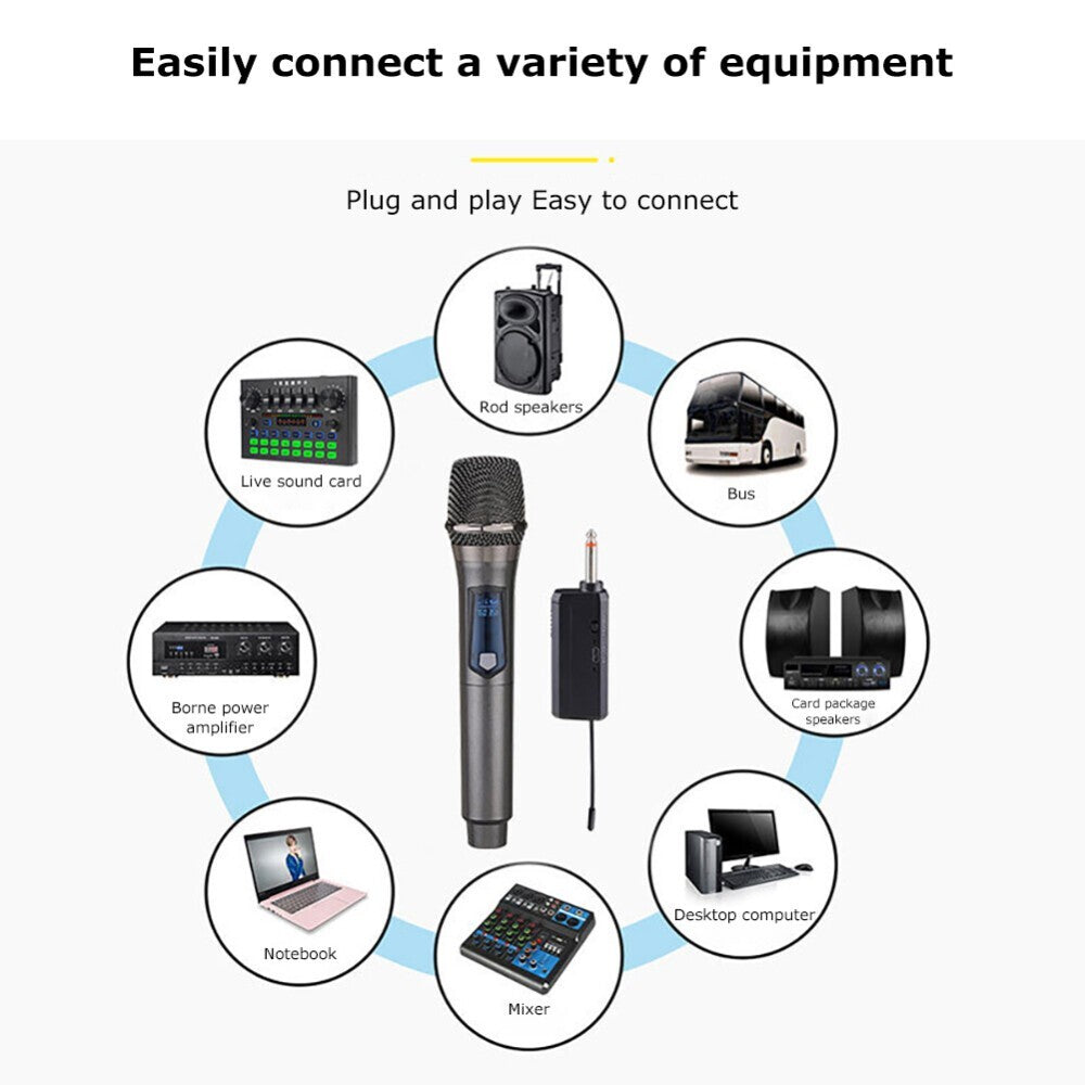 2x Wireless Microphones UHF Handheld Karaoke Mic Set with Receiver - Brand New