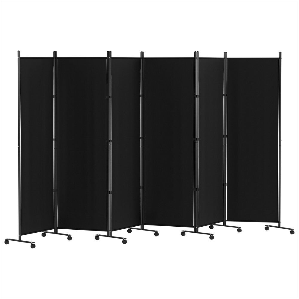 6 Panel Room Divider Screen on Wheels 323cm Black - Brand New
