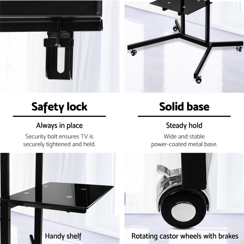 Mobile TV Stand on Wheels for 32-65 inch TVs Trolley Cart with Shelf - Brand New