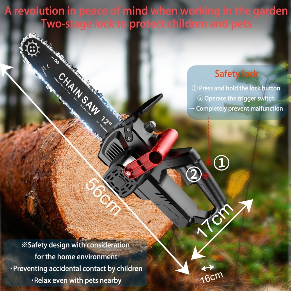 12 Inch Cordless Chainsaw Brushless 21V with 2 Batteries Electric Chain Saw - Brand New