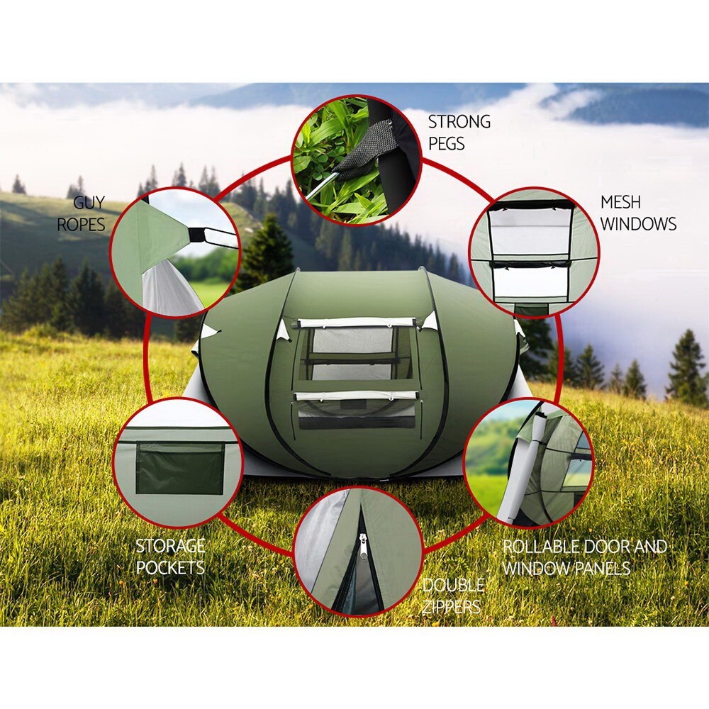 Instant Pop Up Camping Tent 4-5 Person Family Dome Green - Brand New