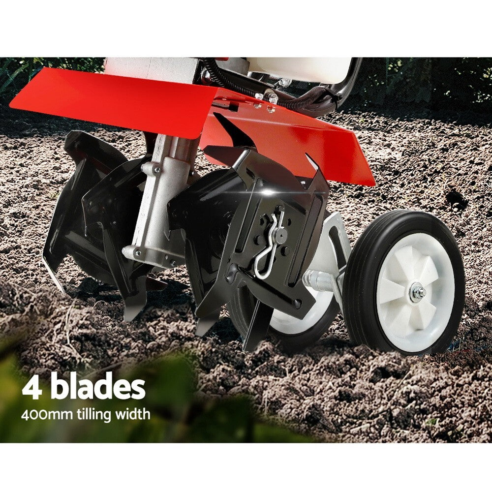 63cc Petrol Garden Tiller Cultivator Rototiller 4 Blades 400mm - Brand New