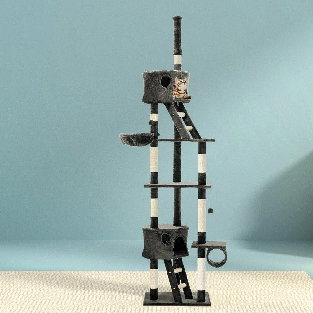 Cat Tree 260cm Tall Tower Scratching Post Condo House Grey - Brand New