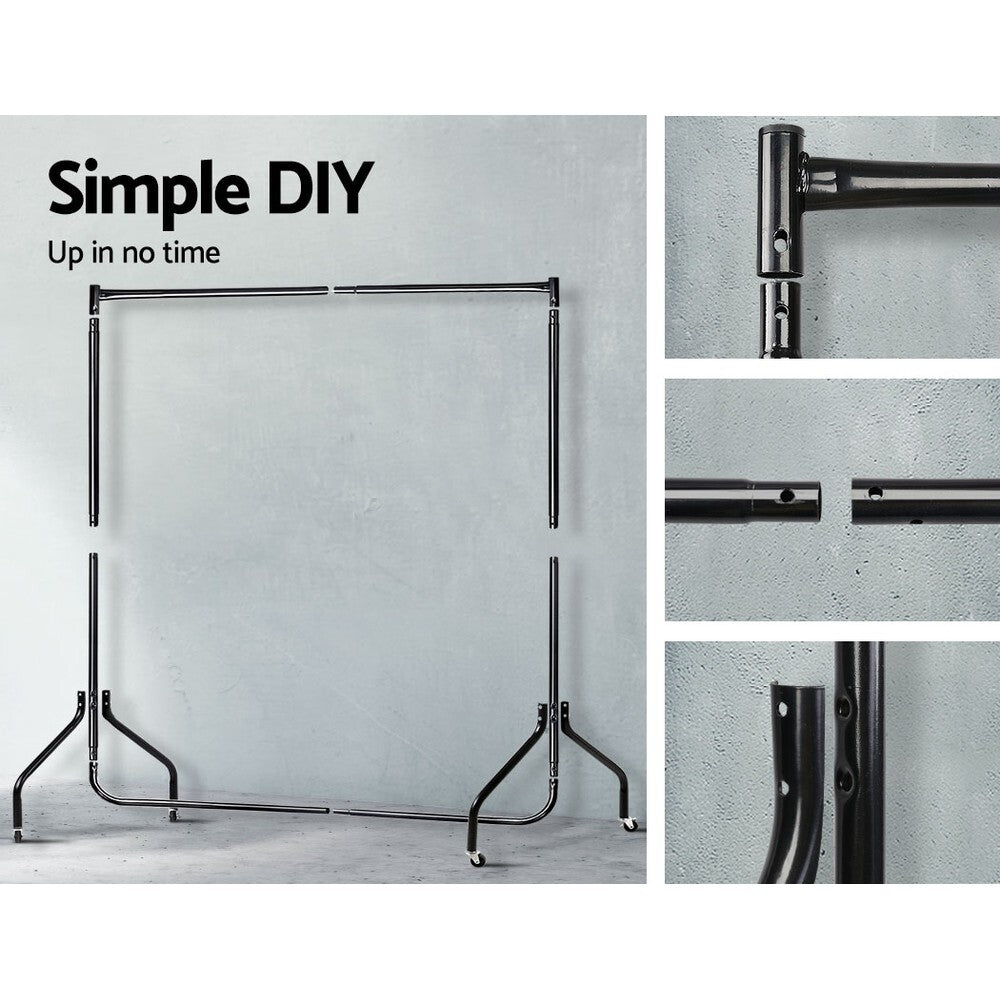 Clothes Rack 6ft on Wheels Garment Rail Coat Stand Black - Brand New