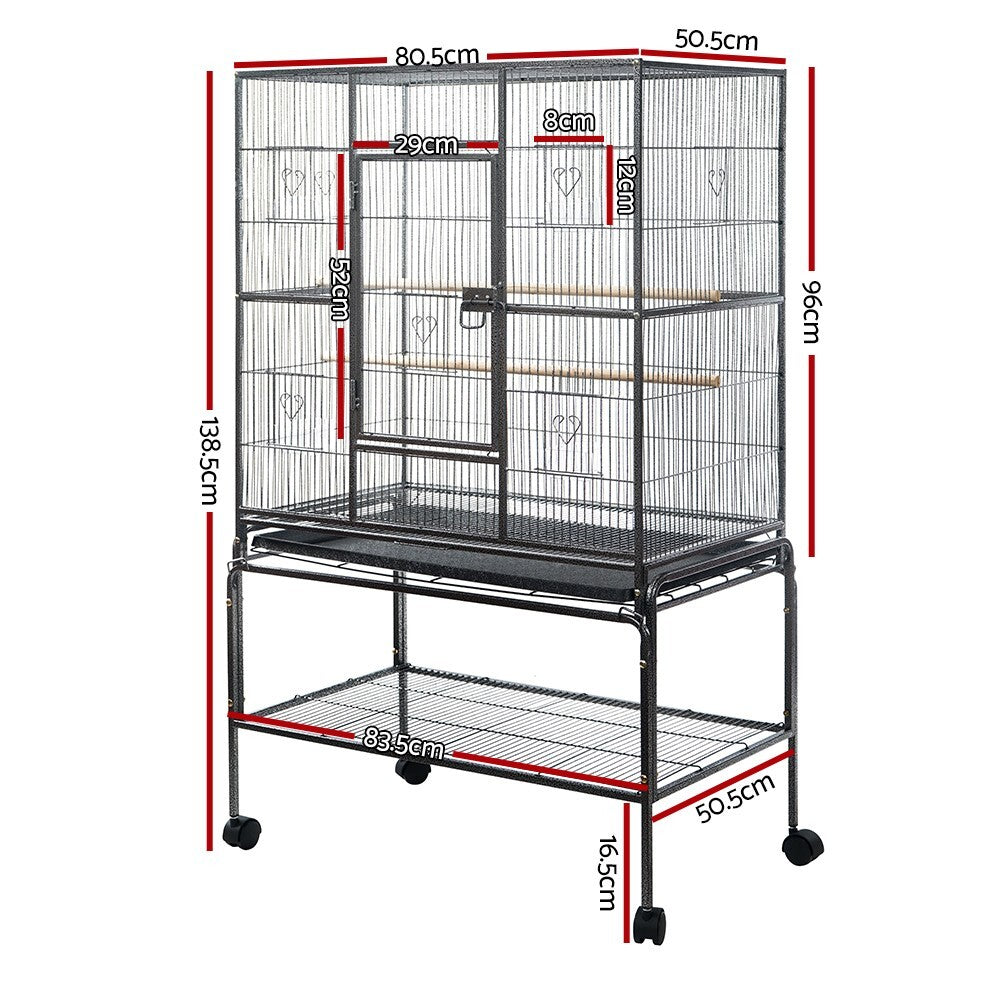Large Bird Cage 138cm Aviary on Wheels Budgie Parrot Black - Brand New